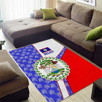 Belize Coat of Arms Area Rug with Palm Pattern and Split Red Blue Design
