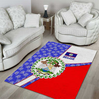 Belize Coat of Arms Area Rug with Palm Pattern and Split Red Blue Design