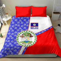 Belize Coat of Arms Bedding Set with Palm Pattern and Split Red Blue Design