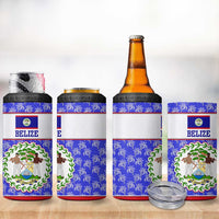 Belize Coat of Arms 4 in 1 Can Cooler Tumbler with Palm Pattern and Split Red Blue Design