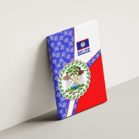 Belize Coat of Arms Canvas Wall Art with Palm Pattern and Split Red Blue Design