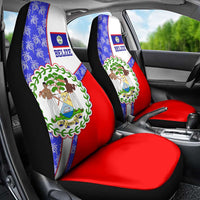 Belize Coat of Arms Car Seat Cover with Palm Pattern and Split Red Blue Design