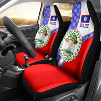 Belize Coat of Arms Car Seat Cover with Palm Pattern and Split Red Blue Design