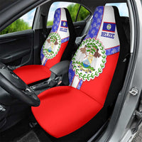 Belize Coat of Arms Car Seat Cover with Palm Pattern and Split Red Blue Design