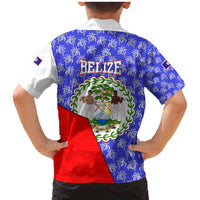 Belize Coat of Arms Family Matching Mermaid Dress and Hawaiian Shirt with Palm Pattern and Split Red Blue Design