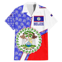 Belize Coat of Arms Family Matching Mermaid Dress and Hawaiian Shirt with Palm Pattern and Split Red Blue Design