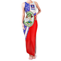 Belize Coat of Arms Family Matching Tank Maxi Dress and Hawaiian Shirt with Palm Pattern and Split Red Blue Design