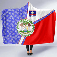 Belize Coat of Arms Hooded Blanket with Palm Pattern and Split Red Blue Design