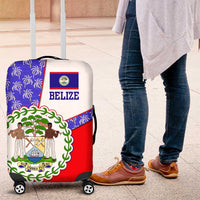 Belize Coat of Arms Luggage Cover with Palm Pattern and Split Red Blue Design