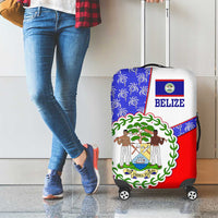 Belize Coat of Arms Luggage Cover with Palm Pattern and Split Red Blue Design