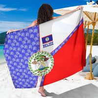 Belize Coat of Arms Sarong with Palm Pattern and Split Red Blue Design