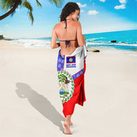 Belize Coat of Arms Sarong with Palm Pattern and Split Red Blue Design