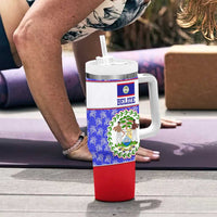 Belize Coat of Arms Tumbler With Handle with Palm Pattern and Split Red Blue Design