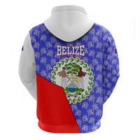 Belize Coat of Arms Zip Hoodie with Palm Pattern and Split Red Blue Design