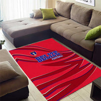 Belize Football Area Rug with Red Abstract Soccer Pattern and Shield Emblem
