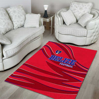 Belize Football Area Rug with Red Abstract Soccer Pattern and Shield Emblem