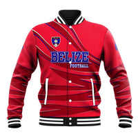 Belize Football Baseball Jacket with Red Abstract Soccer Pattern and Shield Emblem