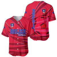 Belize Football Baseball Jersey with Red Abstract Soccer Pattern and Shield Emblem