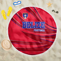 Belize Football Beach Blanket with Red Abstract Soccer Pattern and Shield Emblem