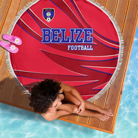 Belize Football Beach Blanket with Red Abstract Soccer Pattern and Shield Emblem