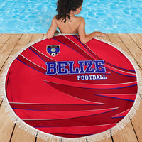 Belize Football Beach Blanket with Red Abstract Soccer Pattern and Shield Emblem