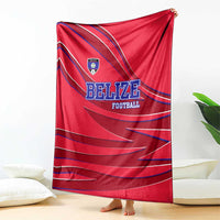 Belize Football Blanket with Red Abstract Soccer Pattern and Shield Emblem
