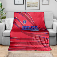 Belize Football Blanket with Red Abstract Soccer Pattern and Shield Emblem