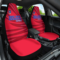 Belize Football Car Seat Cover with Red Abstract Soccer Pattern and Shield Emblem