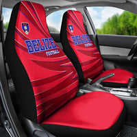 Belize Football Car Seat Cover with Red Abstract Soccer Pattern and Shield Emblem