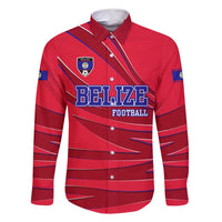 Belize Football Family Matching Long Sleeve Bodycon Dress and Hawaiian Shirt with Red Abstract Soccer Pattern and Shield Emblem