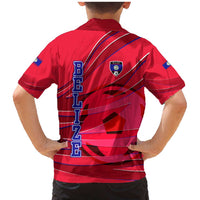 Belize Football Family Matching Mermaid Dress and Hawaiian Shirt with Red Abstract Soccer Pattern and Shield Emblem
