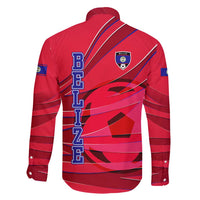Belize Football Family Matching Short Sleeve Bodycon Dress and Hawaiian Shirt with Red Abstract Soccer Pattern and Shield Emblem