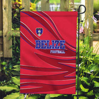 Belize Football Garden Flag with Red Abstract Soccer Pattern and Shield Emblem