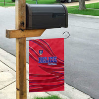 Belize Football Garden Flag with Red Abstract Soccer Pattern and Shield Emblem