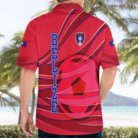 Belize Football Hawaiian Shirt with Red Abstract Soccer Pattern and Shield Emblem