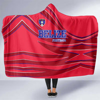 Belize Football Hooded Blanket with Red Abstract Soccer Pattern and Shield Emblem