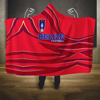 Belize Football Hooded Blanket with Red Abstract Soccer Pattern and Shield Emblem