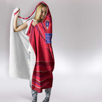Belize Football Hooded Blanket with Red Abstract Soccer Pattern and Shield Emblem