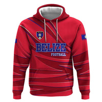 Belize Football Hoodie with Red Abstract Soccer Pattern and Shield Emblem
