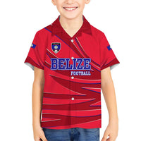 Belize Football Kid Hawaiian Shirt with Red Abstract Soccer Pattern and Shield Emblem
