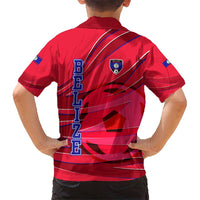 Belize Football Kid Hawaiian Shirt with Red Abstract Soccer Pattern and Shield Emblem