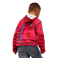 Belize Football Kid Hoodie with Red Abstract Soccer Pattern and Shield Emblem