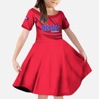 Belize Football Kid Short Sleeve Dress with Red Abstract Soccer Pattern and Shield Emblem