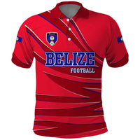 Belize Football Polo Shirt with Red Abstract Soccer Pattern and Shield Emblem