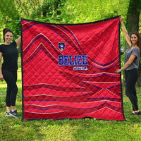 Belize Football Quilt with Red Abstract Soccer Pattern and Shield Emblem