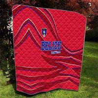 Belize Football Quilt with Red Abstract Soccer Pattern and Shield Emblem