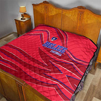Belize Football Quilt with Red Abstract Soccer Pattern and Shield Emblem