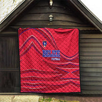 Belize Football Quilt with Red Abstract Soccer Pattern and Shield Emblem