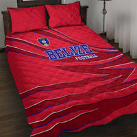 Belize Football Quilt Bed Set with Red Abstract Soccer Pattern and Shield Emblem
