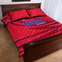 Belize Football Quilt Bed Set with Red Abstract Soccer Pattern and Shield Emblem
